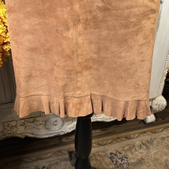 VS2 100% Camel GOAT Suede Ruffled Hem Cowgirl Boho Prairie Peasant Skirt S/12 - Picture 4 of 9